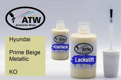 Hyundai, Prime Beige Metallic, KO: 20ml Lackstift + 20ml Klarlack - Set, von ATW Autoteile West.